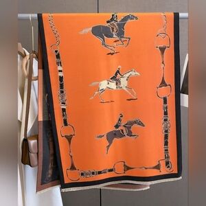 #89824 Stylish acrylic cashmere scarf Wrap with equestrian hunter horses print